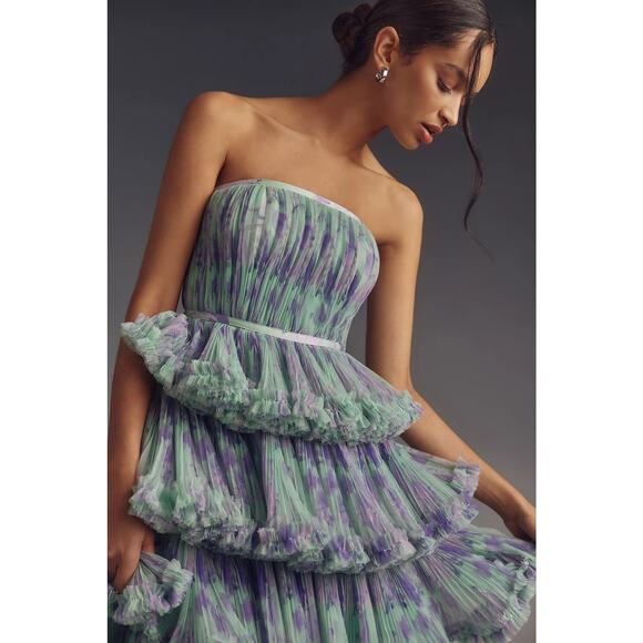 NWT Hutch Anthropologie Giada Floral Mesh Ruffle Maxi Gown Size 10 - Picture 1 of 5